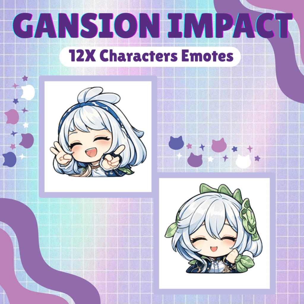 Anime-style character emotes with peace signs and smiles