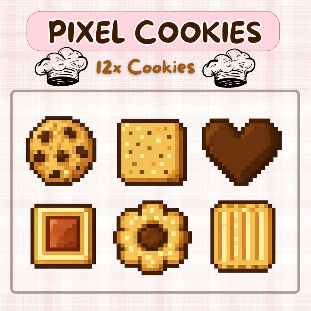Pixelated cookies in various shapes and designs