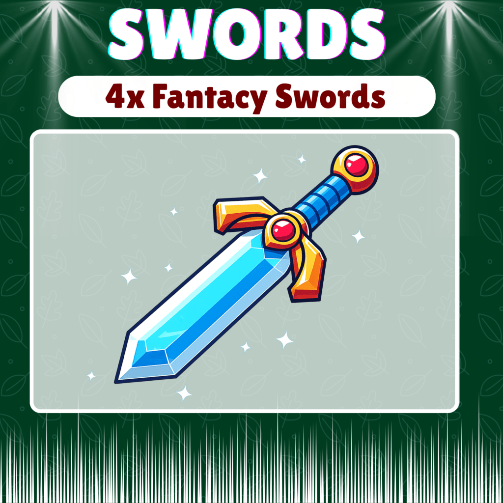 Cartoon fantasy sword with blue blade and ornate hilt