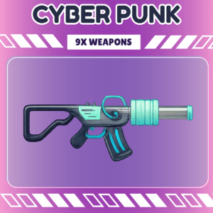 Cyberpunk-themed stylized weapon against purple background