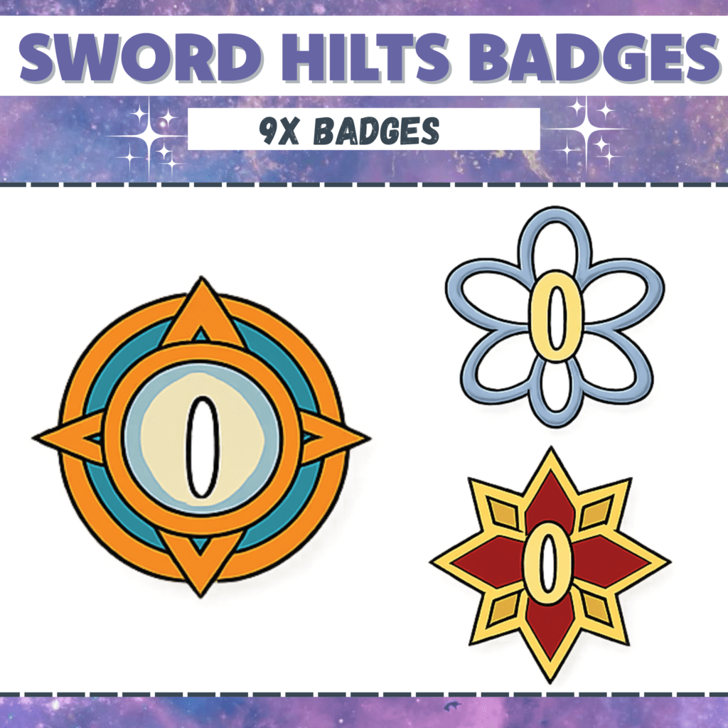 Sword hilts badges with three unique designs