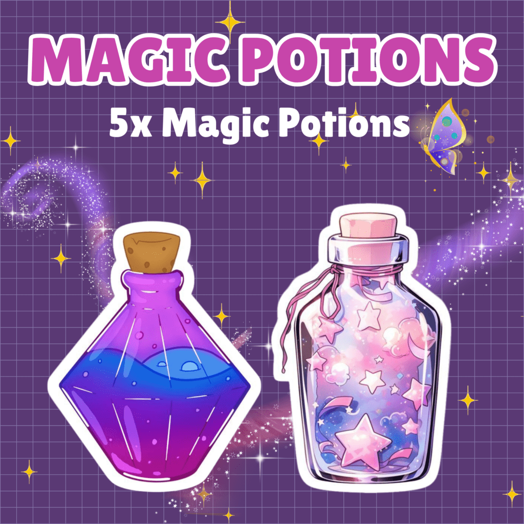Magic potions illustration with colorful stars and sparkles