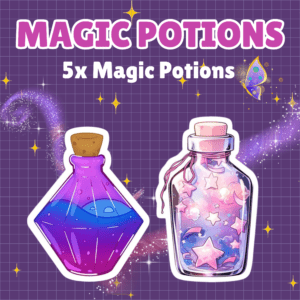 Magic potions illustration with colorful stars and sparkles