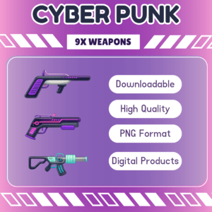 Futuristic cyberpunk weapons available in digital format