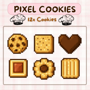 Pixelated cookies in various shapes and colors