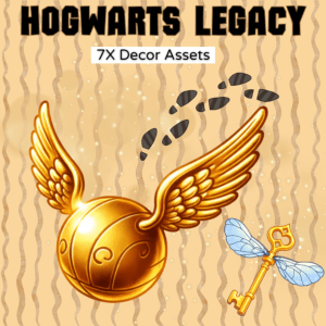 Golden snitch and flying key on patterned background
