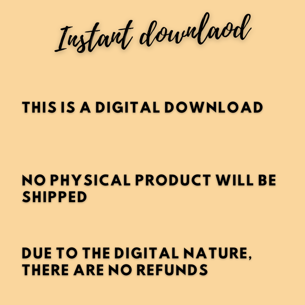 Instant download notice with refund and shipping policy