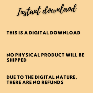 Instant download notice with refund and shipping policy