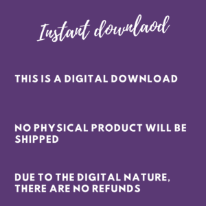 Digital download notice, no physical shipment or refunds