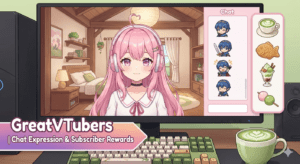 Vtuber with pink hair streaming online with headset