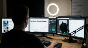 Person Working on YouTube Channel Growth Strategy at Desk