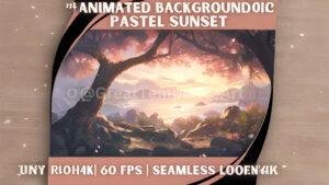 Pastel sunset animated background with trees and mountains