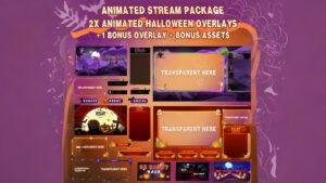 Halloween Animated Stream Overlay Package with Bonus Assets