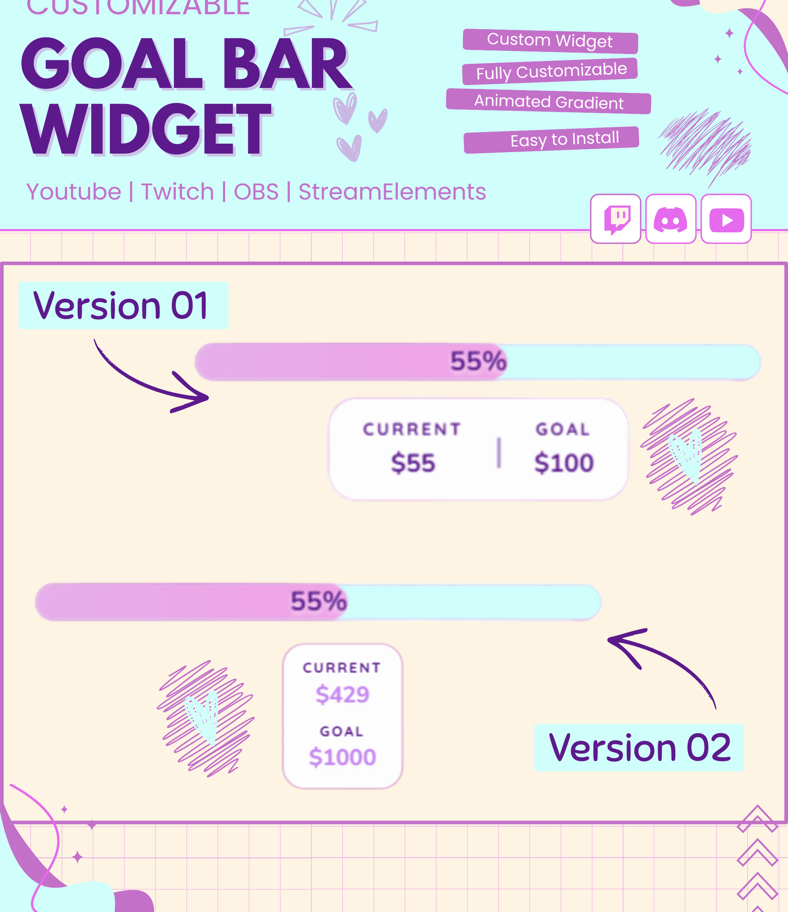 Twitch Goal Bar Widget Fully Customizable StreamElements